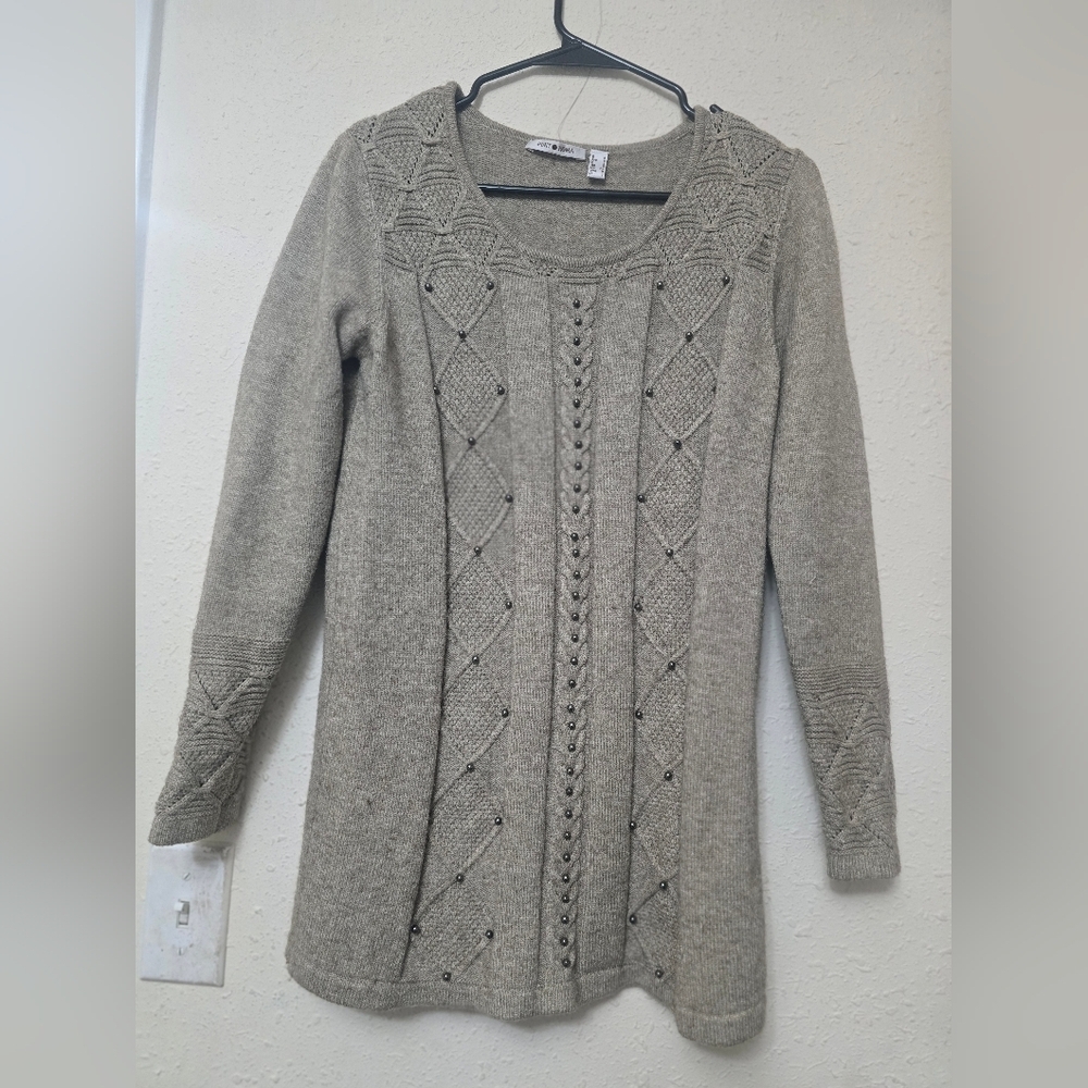 Zara Light Gray Knit Tunic Sweater with Bead Detailing